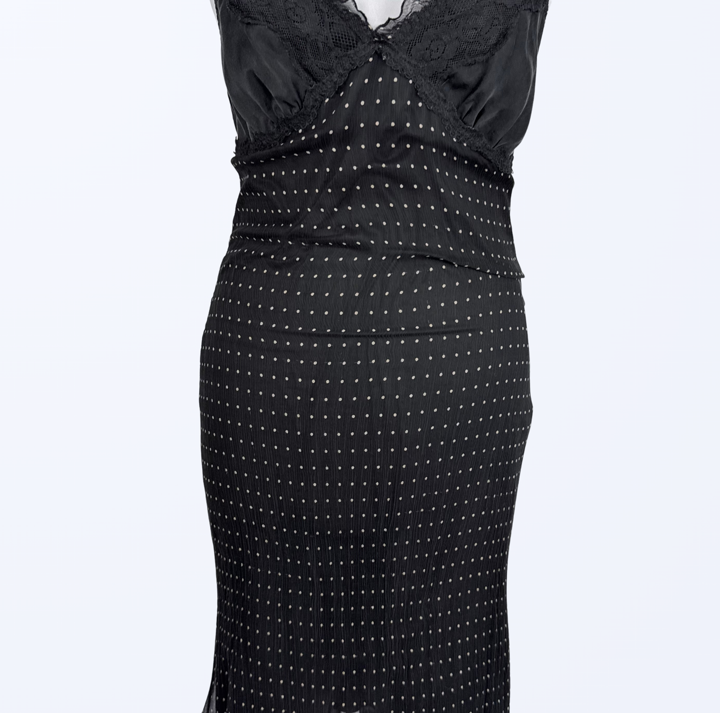 Polka Dots Seidenkleid scharz Rüschenärmel Teos Vintage Onlineshop