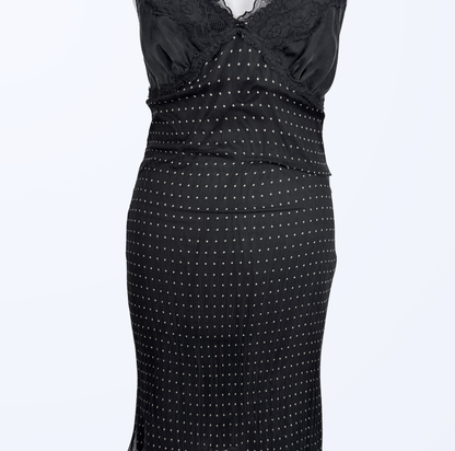 Polka Dots Seidenkleid scharz Rüschenärmel Teos Vintage Onlineshop