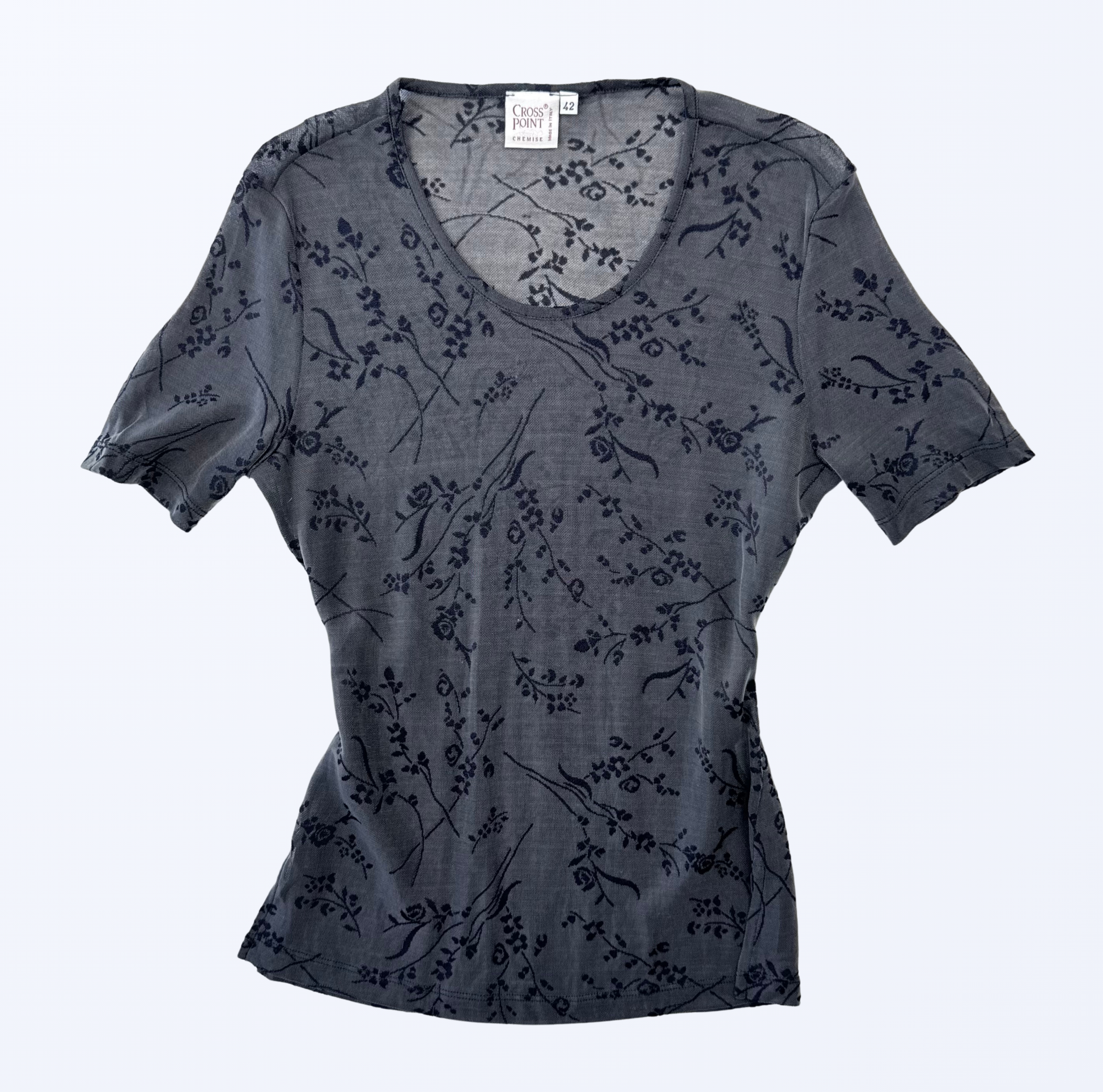Vintage Cross Point T-Shirt Semitransparent Blumenmuster