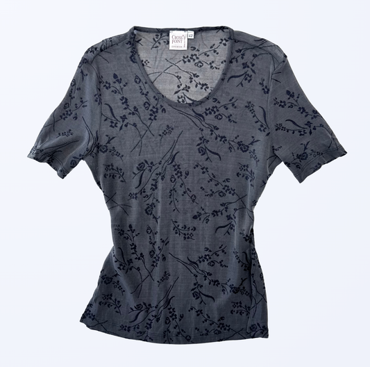 Vintage Cross Point T-Shirt Semitransparent Blumenmuster