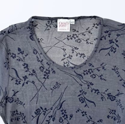 Vintage Cross Point T-Shirt Semitransparent Blumenmuster