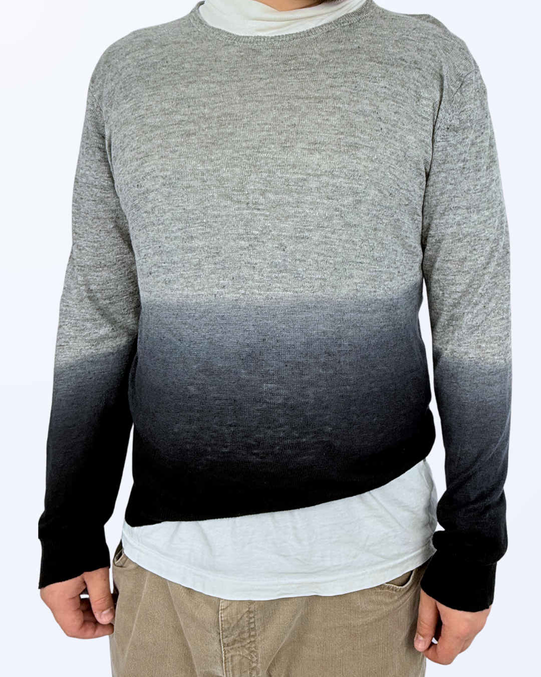 Dkny Sweater dünner Pullover 100 % Leinen Farbverlauf grau blau schwarz Gr. L Teos Vintage Onlineshop