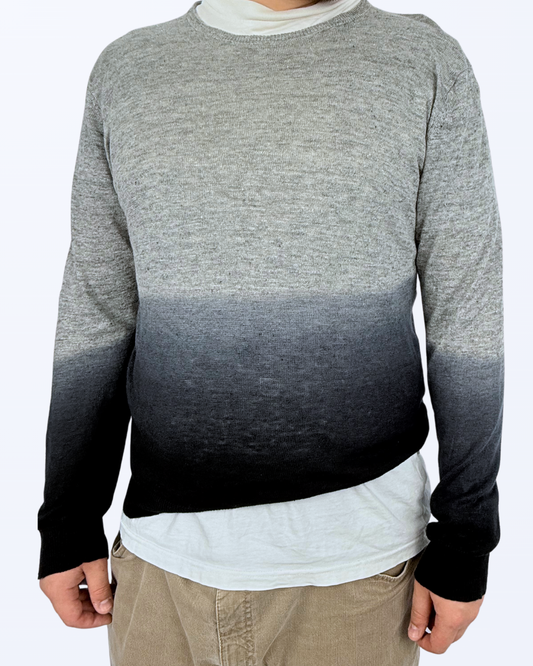 Dkny Sweater dünner Pullover 100 % Leinen Farbverlauf grau blau schwarz Gr. L Teos Vintage Onlineshop