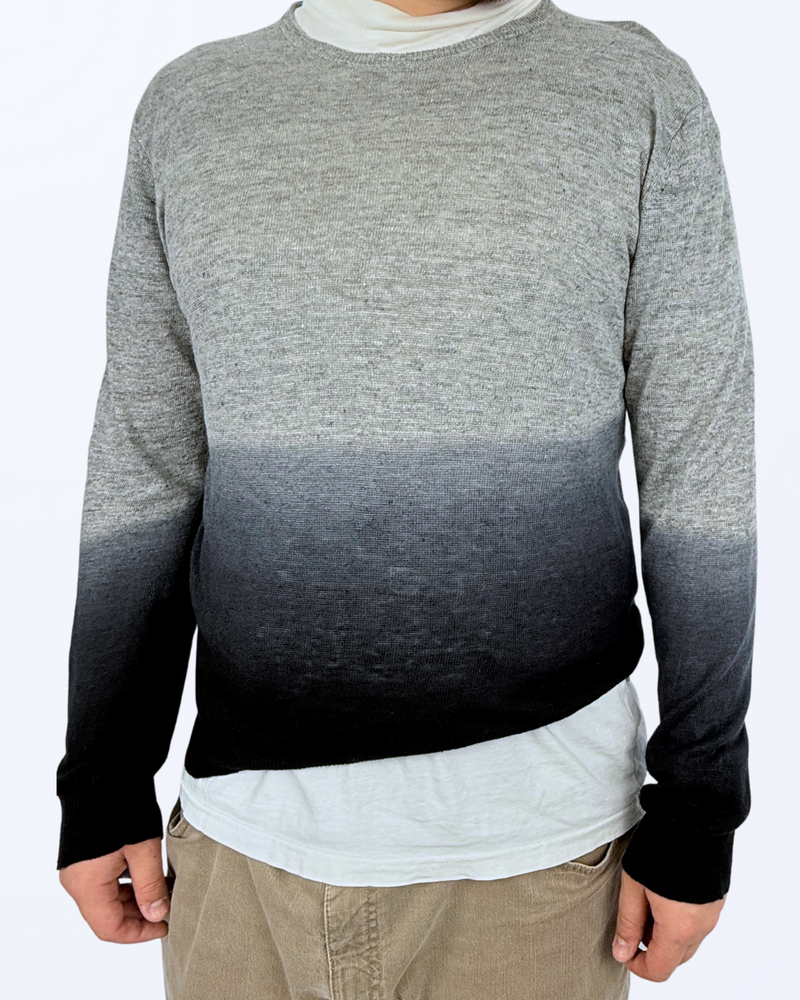 Dkny Sweater dünner Pullover 100 % Leinen Farbverlauf grau blau schwarz Gr. L Teos Vintage Onlineshop
