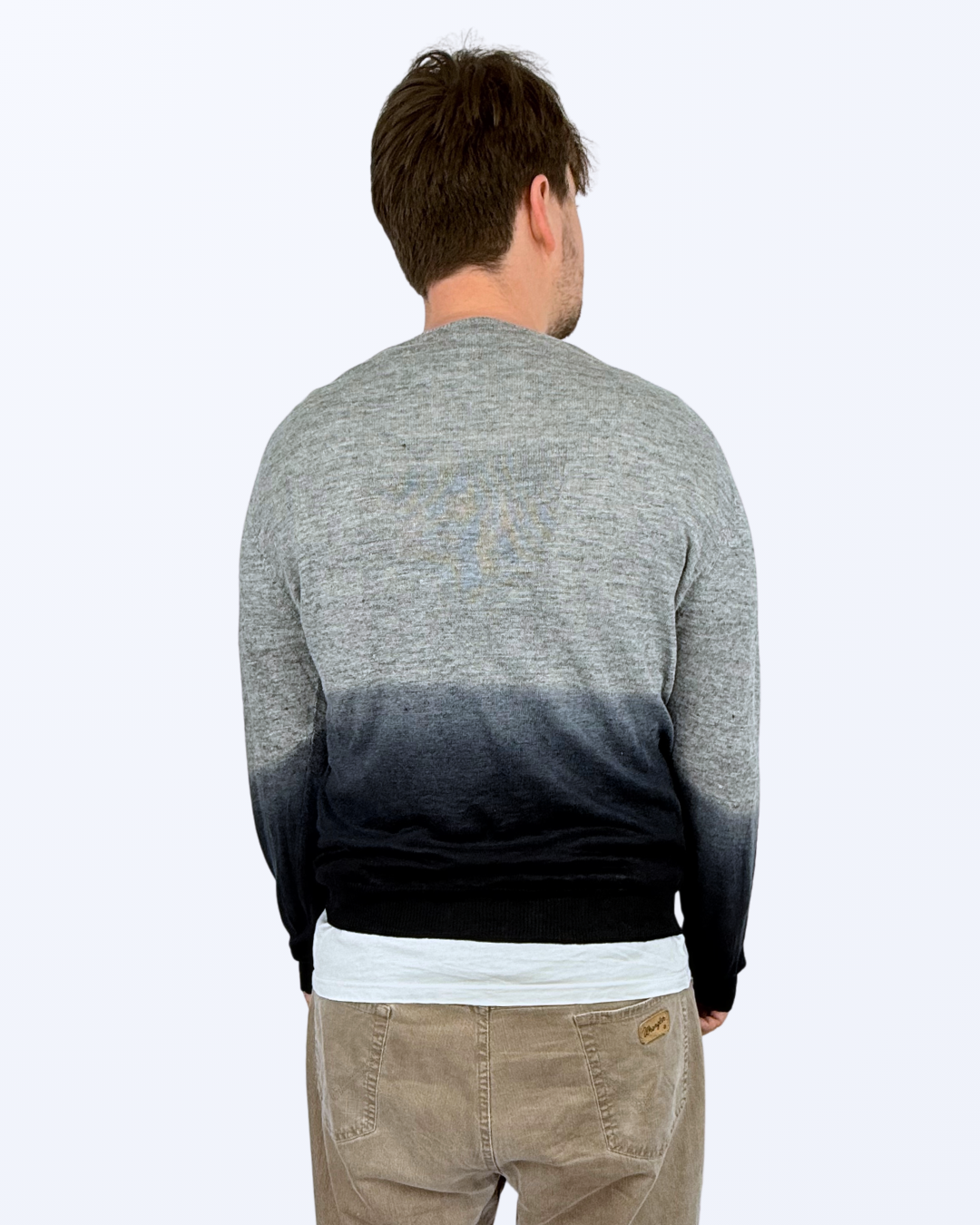 Dkny Sweater dünner Pullover 100 % Leinen Farbverlauf grau blau schwarz Gr. L Teos Vintage Onlineshop