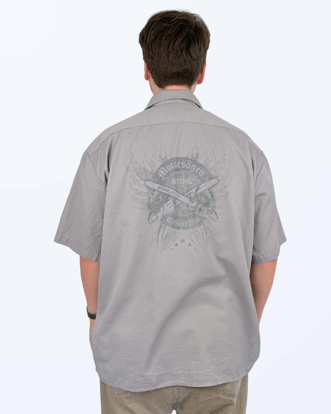 Dickies Kurzarmhemd Back Print Stiehl grau 2 XL Teos Vintage Onlineshop