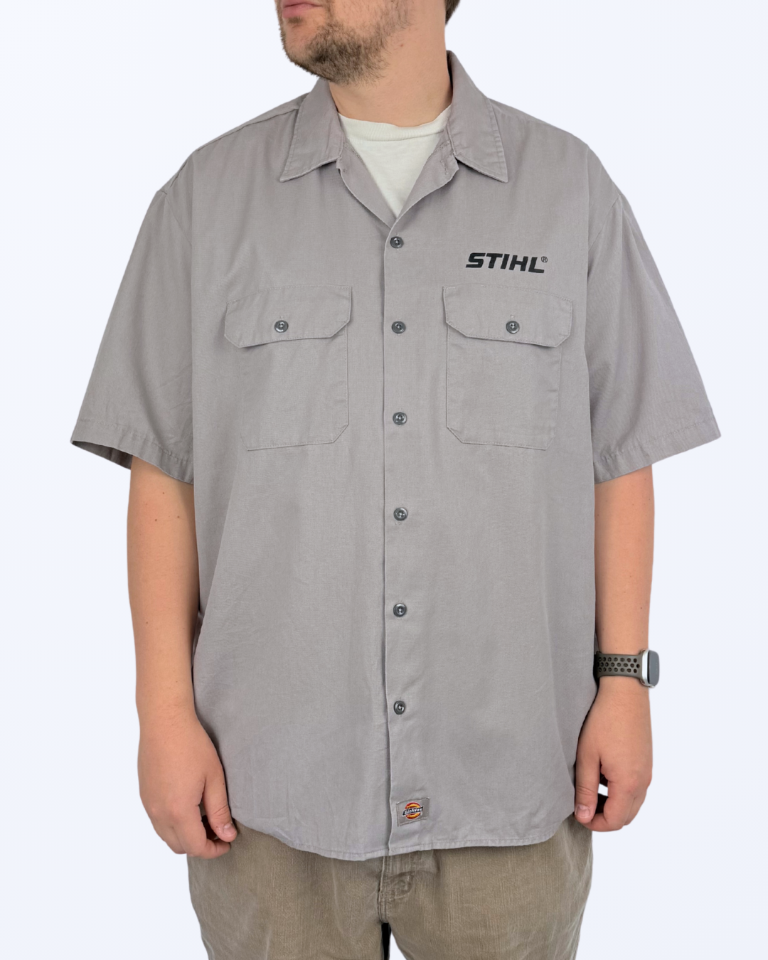 Dickies Kurzarmhemd Back Print Stiehl grau 2 XL Teos Vintage Onlineshop