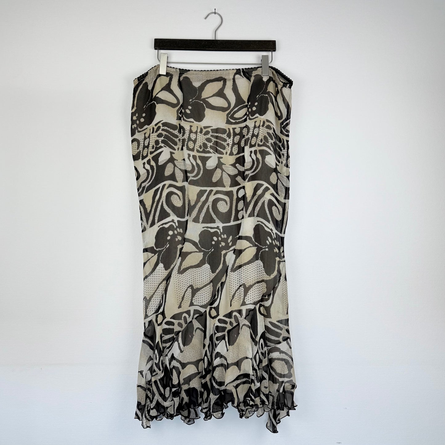 Vintage New Donna Malisa Seide Maxirock braun-beige gemustert (XL/XXL)