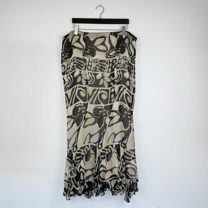 Vintage New Donna Malisa Seide Maxirock braun-beige gemustert (XL/XXL)
