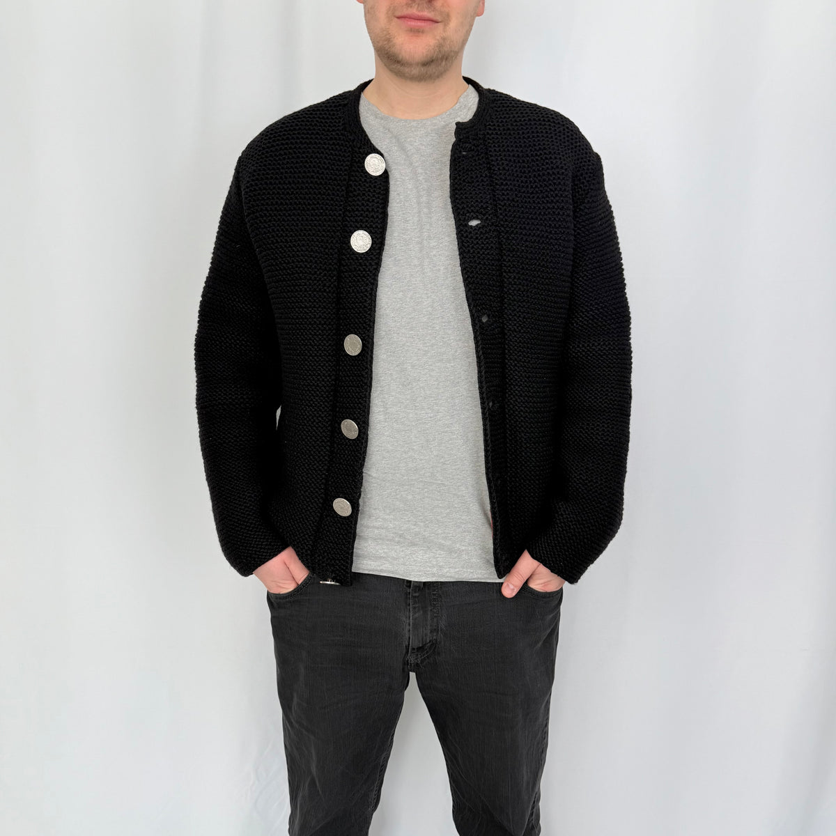 Vintage Theo Huber Jacke Schurwolle handarbeit aus Bayern schwarz (L/XL)