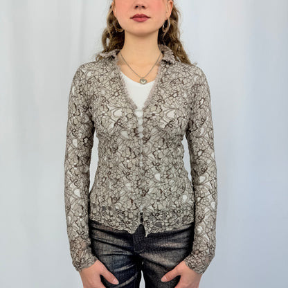 Spitzen Bluse Oberteil taupe (XS)