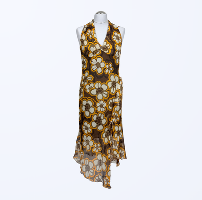 Elisa Landri Kleid Neckholder und Trägerkleid asymmetrisch Blumenmuster 70s Style