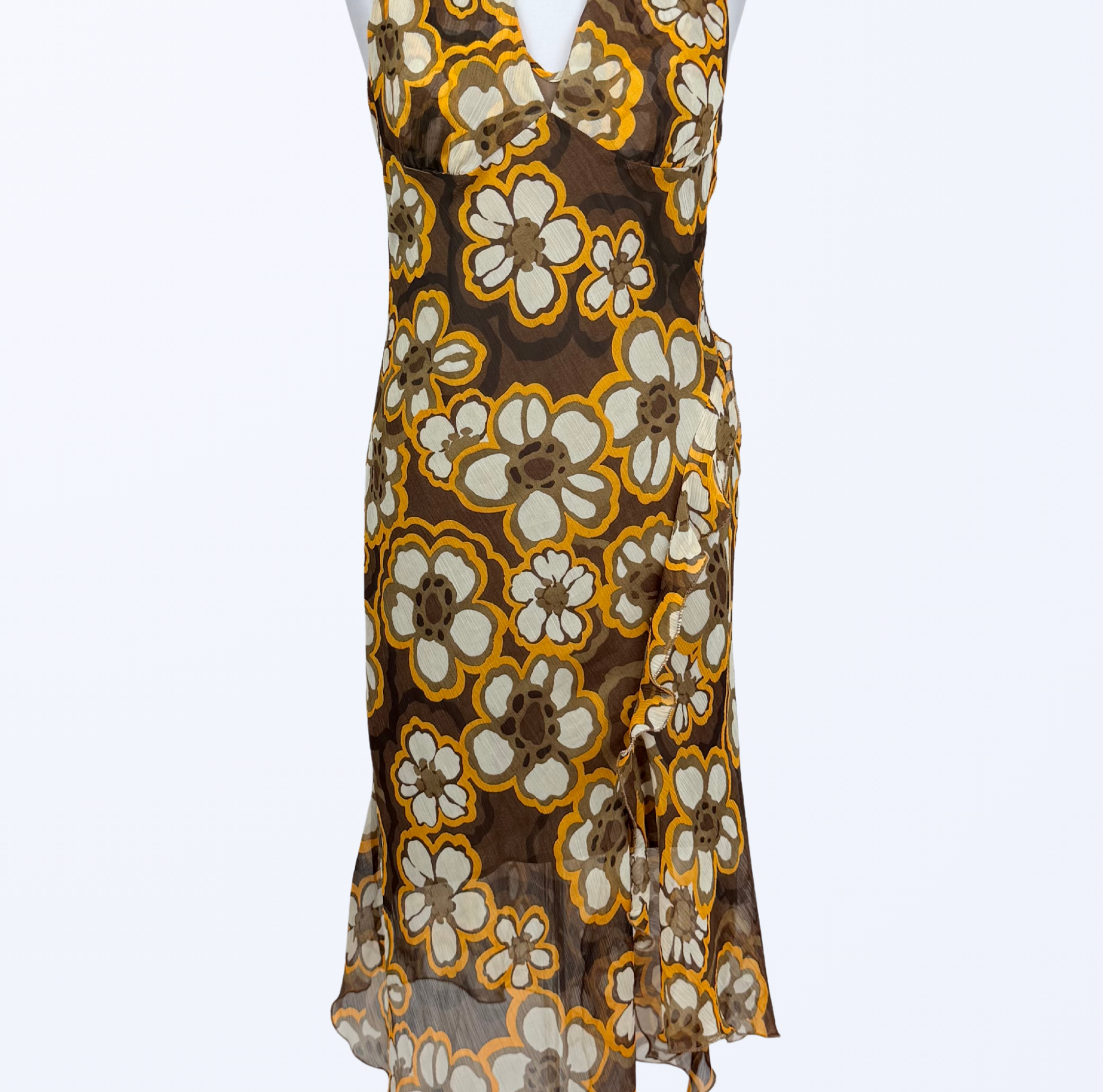 Elisa Landri Kleid Neckholder und Trägerkleid asymmetrisch Blumenmuster 70s Style