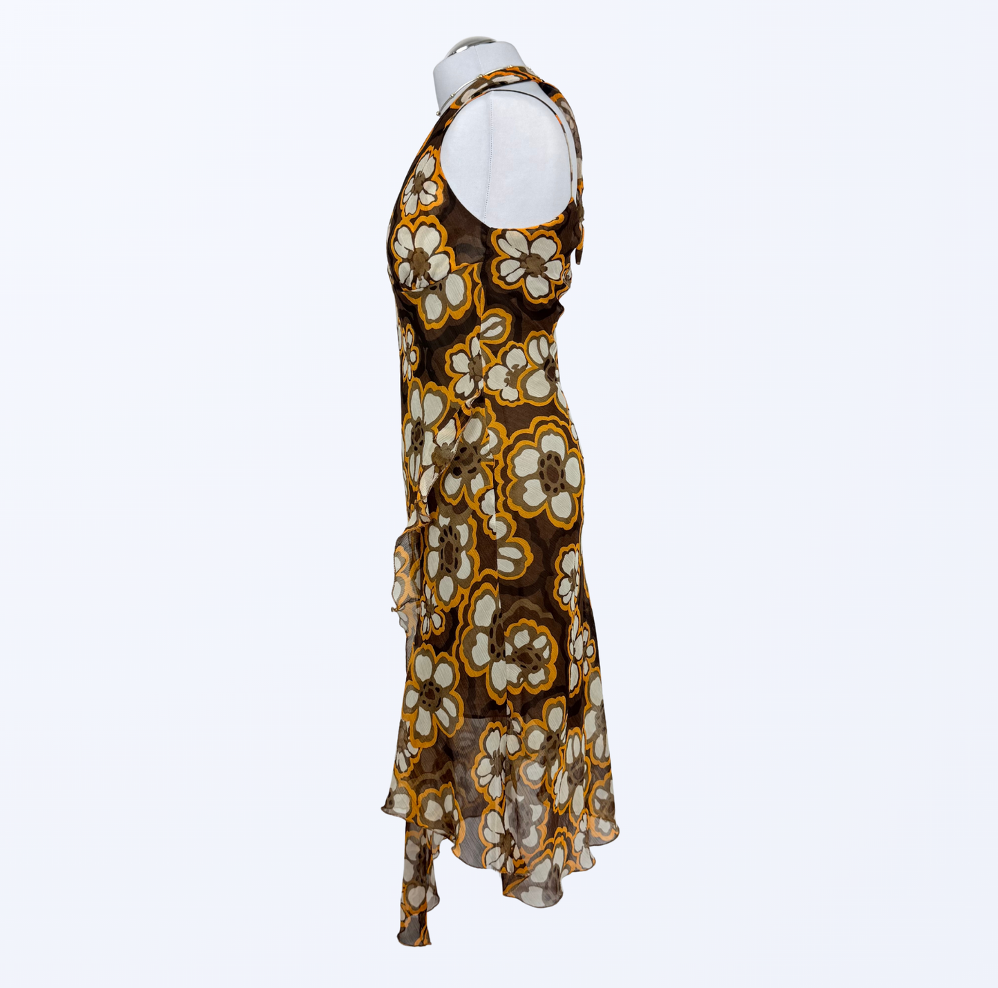 Elisa Landri Kleid Neckholder und Trägerkleid asymmetrisch Blumenmuster 70s Style