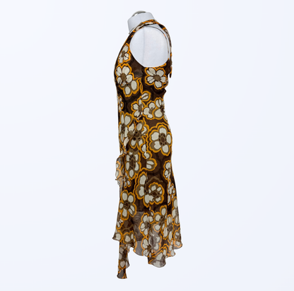 Elisa Landri Kleid Neckholder und Trägerkleid asymmetrisch Blumenmuster 70s Style