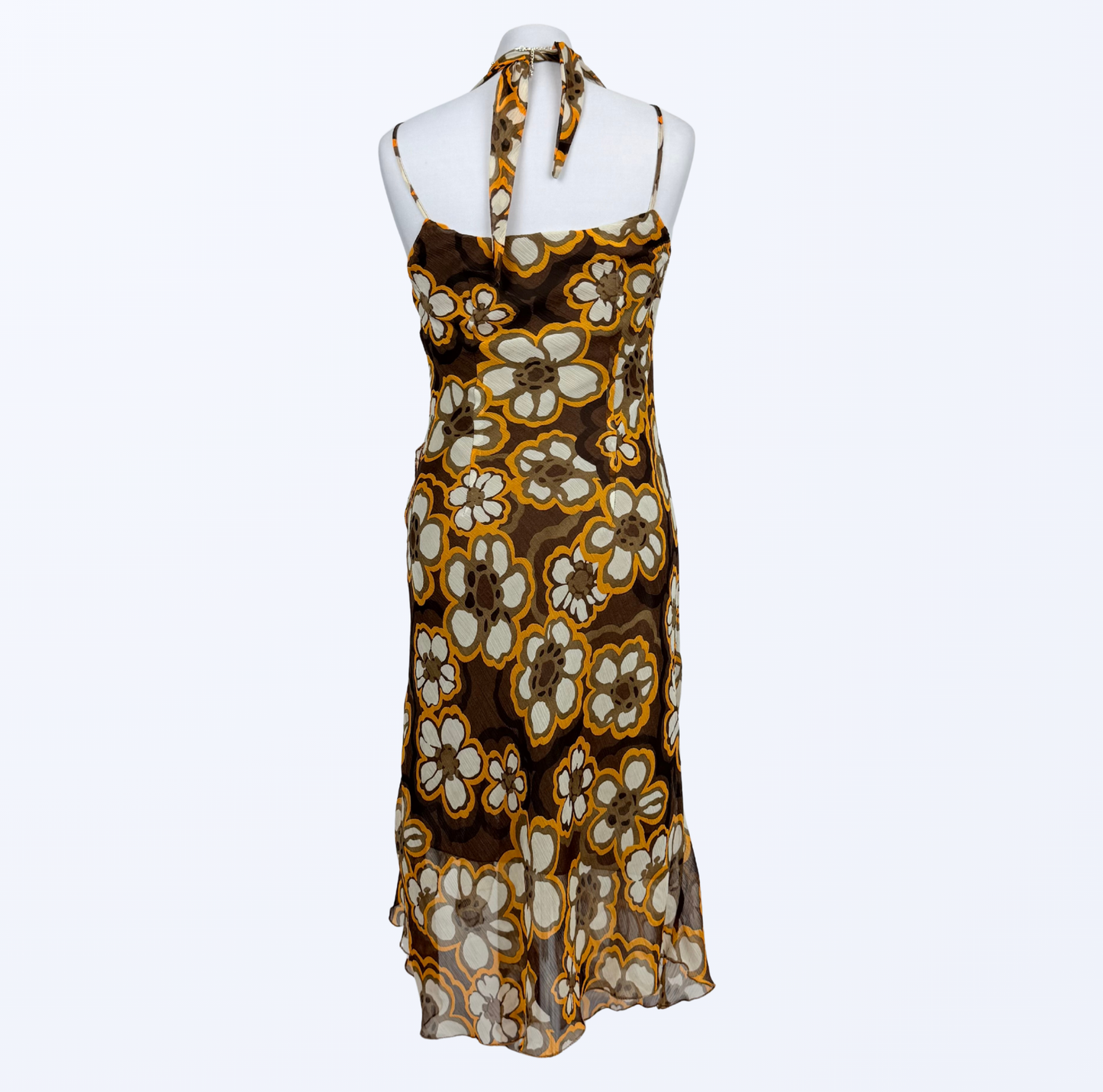 Elisa Landri Kleid Neckholder und Trägerkleid asymmetrisch Blumenmuster 70s Style