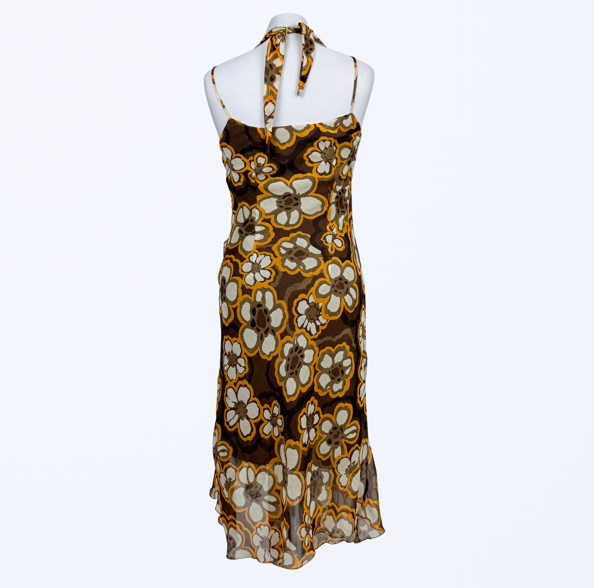 Elisa Landri Kleid Neckholder und Trägerkleid asymmetrisch Blumenmuster 70s Style