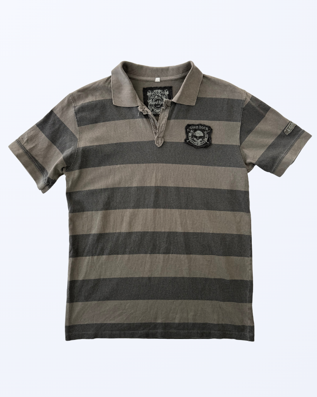 Hard Rock Hardrock Cafe Poloshirt gestreift London Back Print Schlagzeug