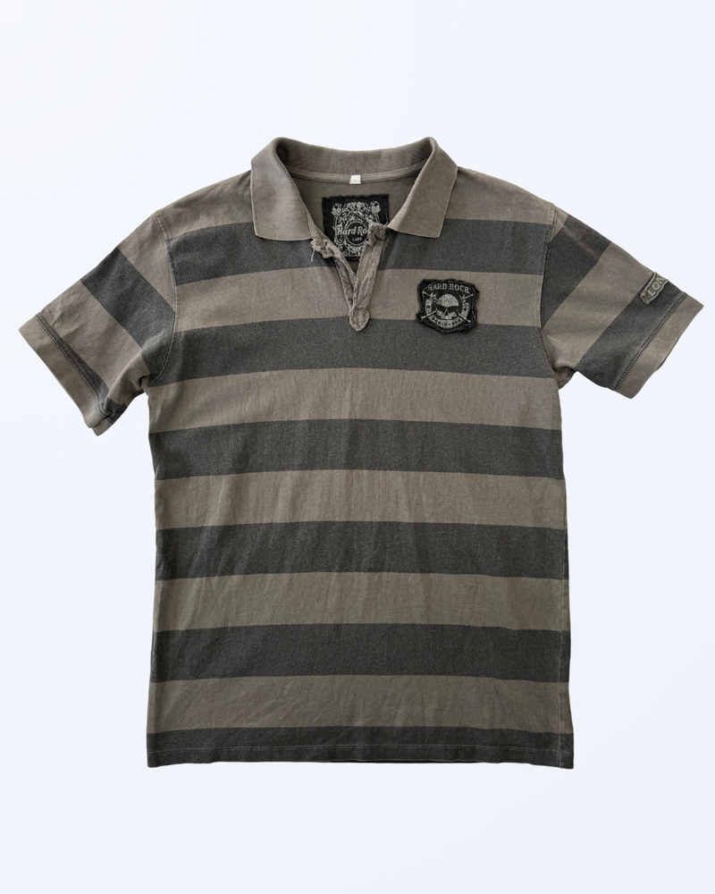 Hard Rock Hardrock Cafe Poloshirt gestreift London Back Print Schlagzeug