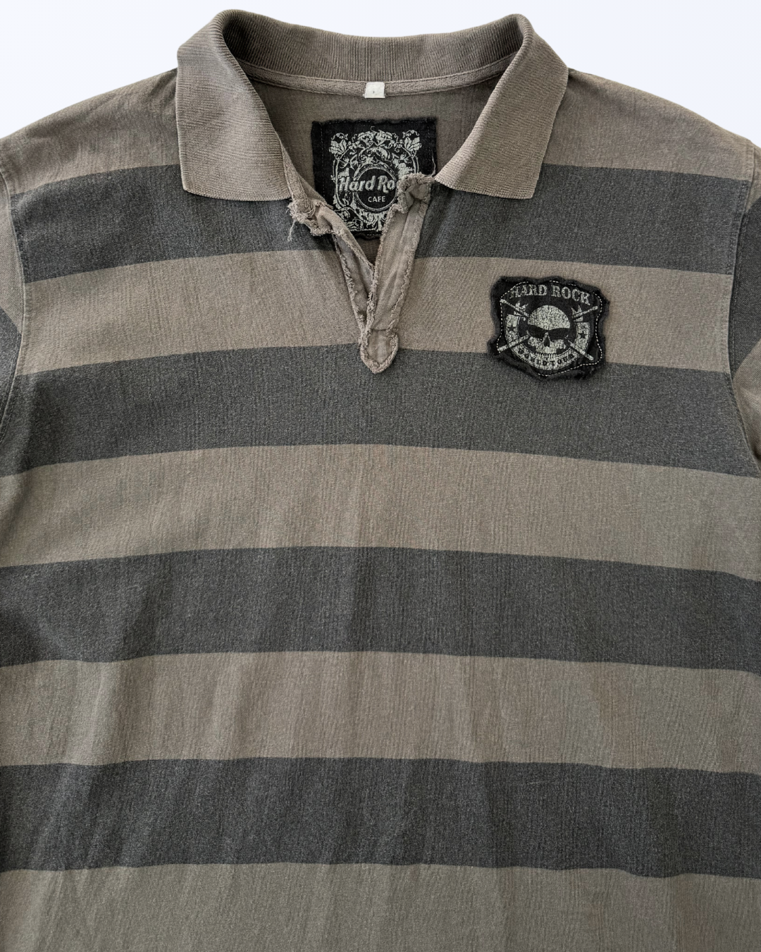 Hard Rock Hardrock Cafe Poloshirt gestreift London Back Print Schlagzeug