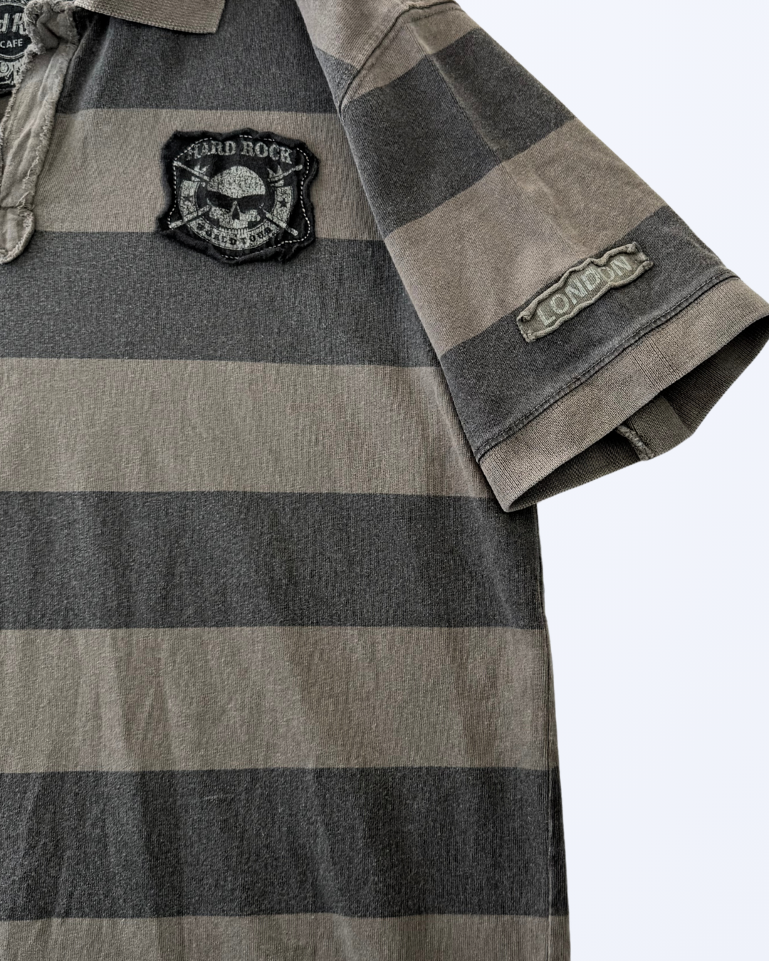 Hard Rock Hardrock Cafe Poloshirt gestreift London Back Print Schlagzeug