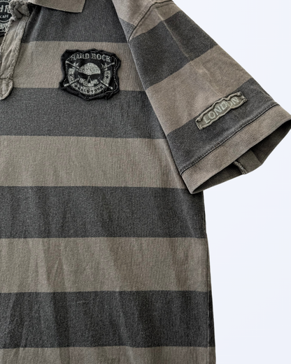 Hard Rock Hardrock Cafe Poloshirt gestreift London Back Print Schlagzeug