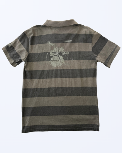 Hard Rock Hardrock Cafe Poloshirt gestreift London Back Print Schlagzeug