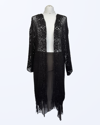 Boho Festival Whitchy Whimsical Cardigan Fransen schwarz