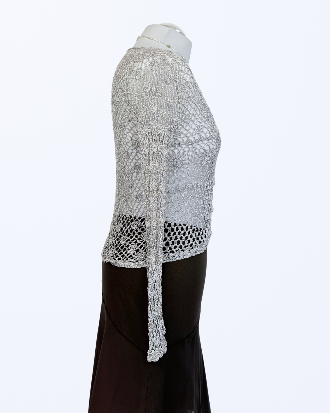Boho Festival Whitchy Whimsical Häkelcardigan Sonnenmuster silbergrau