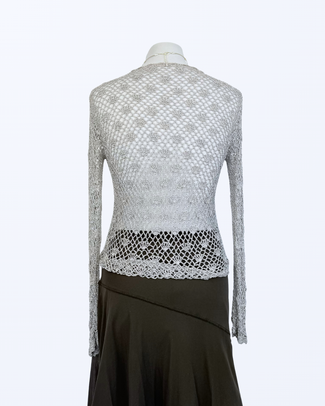 Boho Festival Whitchy Whimsical Häkelcardigan Sonnenmuster silbergrau