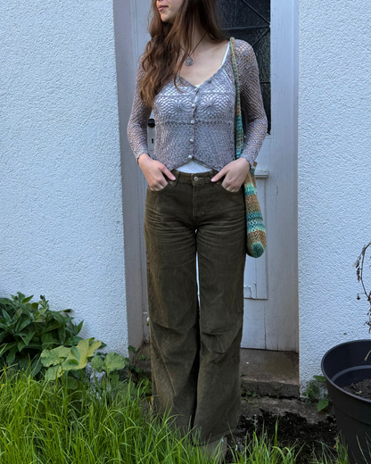 Boho Festival Whitchy Whimsical Häkelcardigan silbergrau mit Sonnen