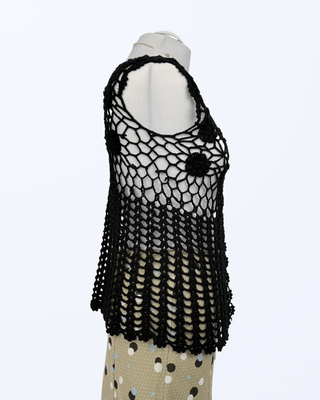 Häkelweste Knöpfe schwarz witchy whimsy boho festival