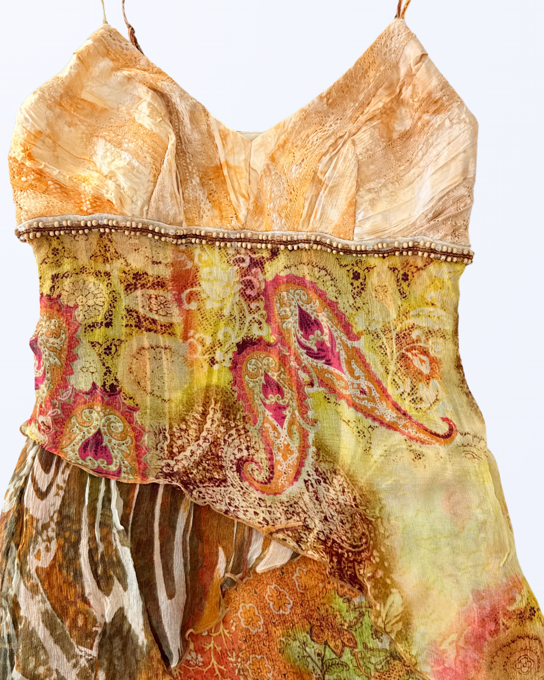 Seidenslip Dress Kleid Orange grün fairy y2k Sommerkleid Teos Vintage Onlineshop