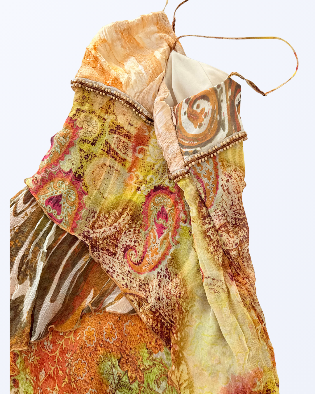 Seidenslip Dress Kleid Orange grün fairy y2k Sommerkleid Teos Vintage Onlineshop