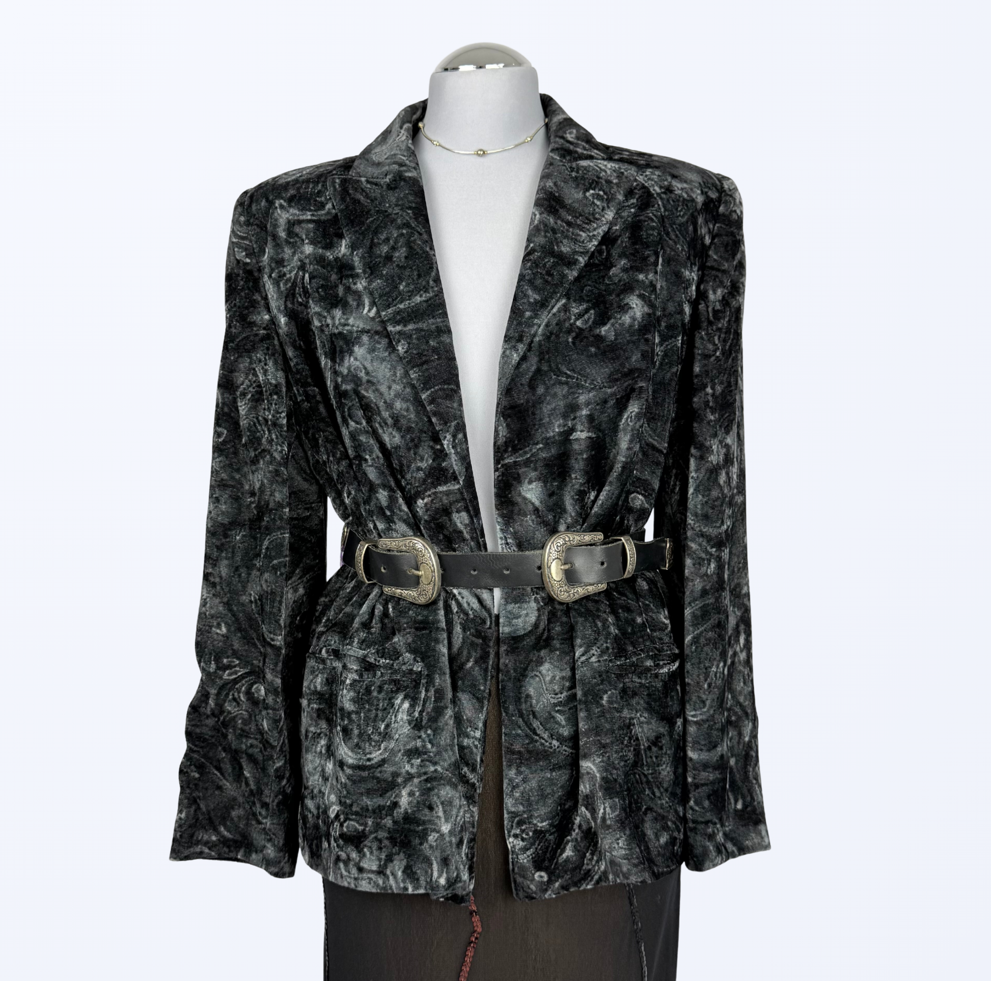 Vintage Samtblazer schwarz silber goth grunge 90s Style Teos Vintage Online Shop