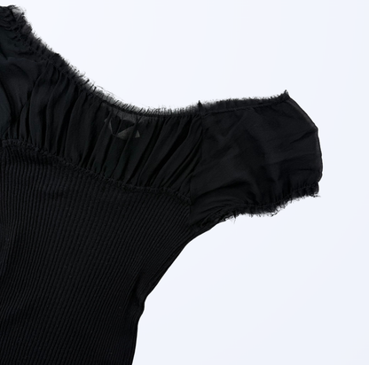 Kaos Top Off Shoulder Mesh schwarz Gr. M/L Teos Vintage Onlineshop