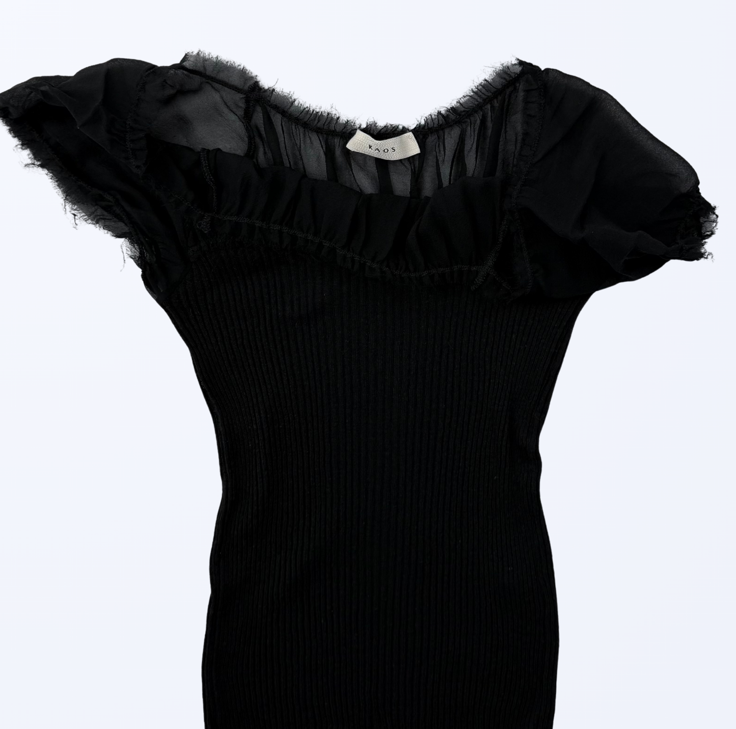 Kaos Top Off Shoulder Mesh schwarz Gr. M/L Teos Vintage Onlineshop
