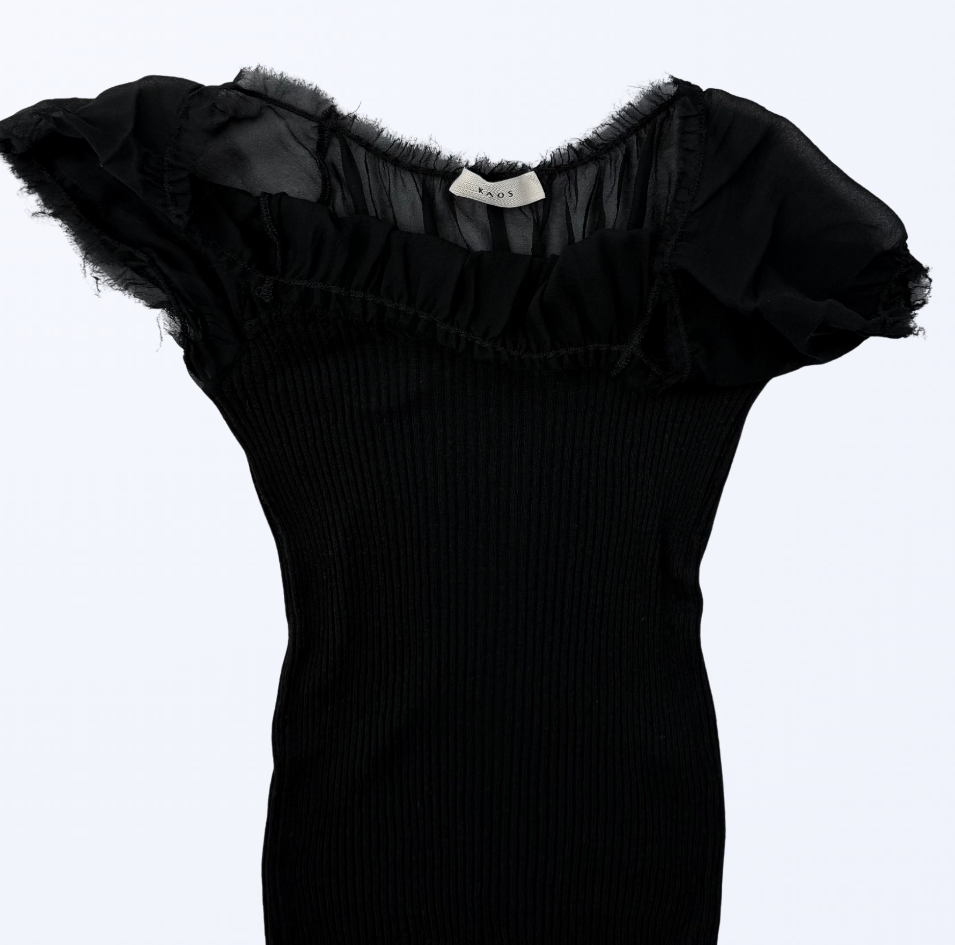 Kaos Top Off Shoulder Mesh schwarz Gr. M/L Teos Vintage Onlineshop