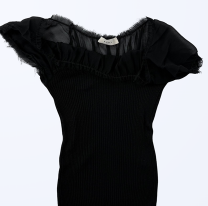 Kaos Top Off Shoulder Mesh schwarz Gr. M/L Teos Vintage Onlineshop