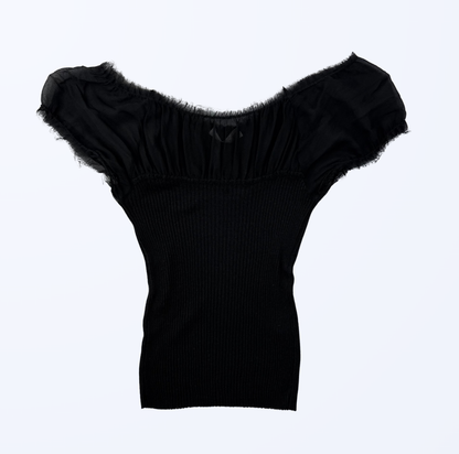 Kaos Top Off Shoulder Mesh schwarz Gr. M/L Teos Vintage Onlineshop