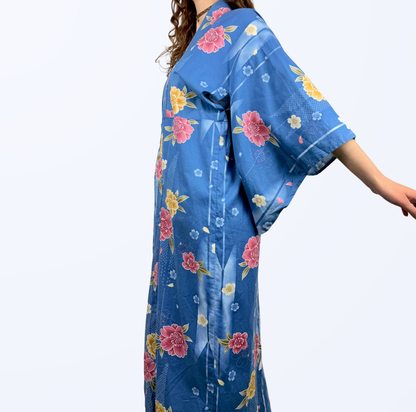 Kimono blau geblümt Teos Vintage Onlineshop