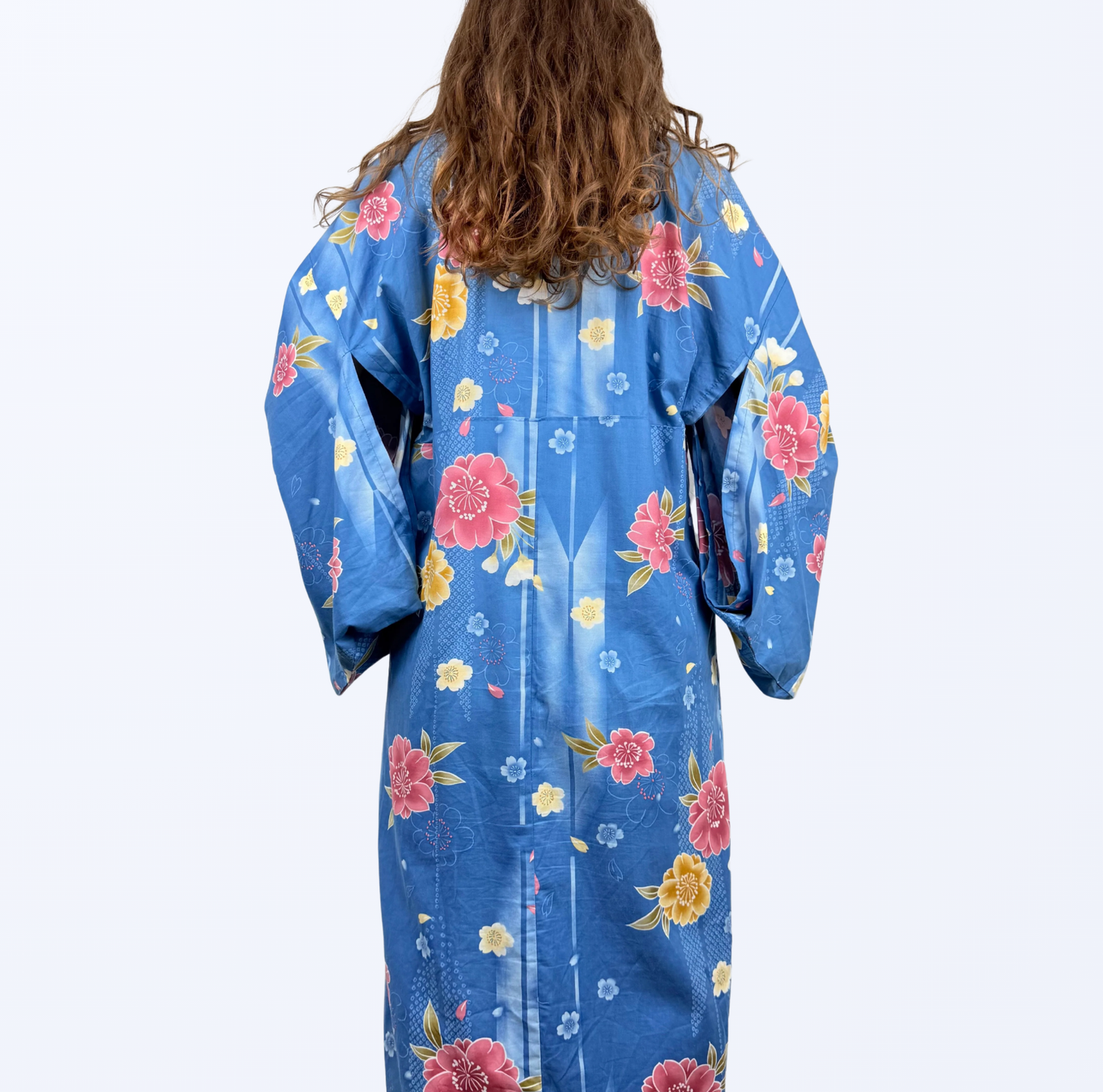 Kimono blau geblümt Teos Vintage Onlineshop