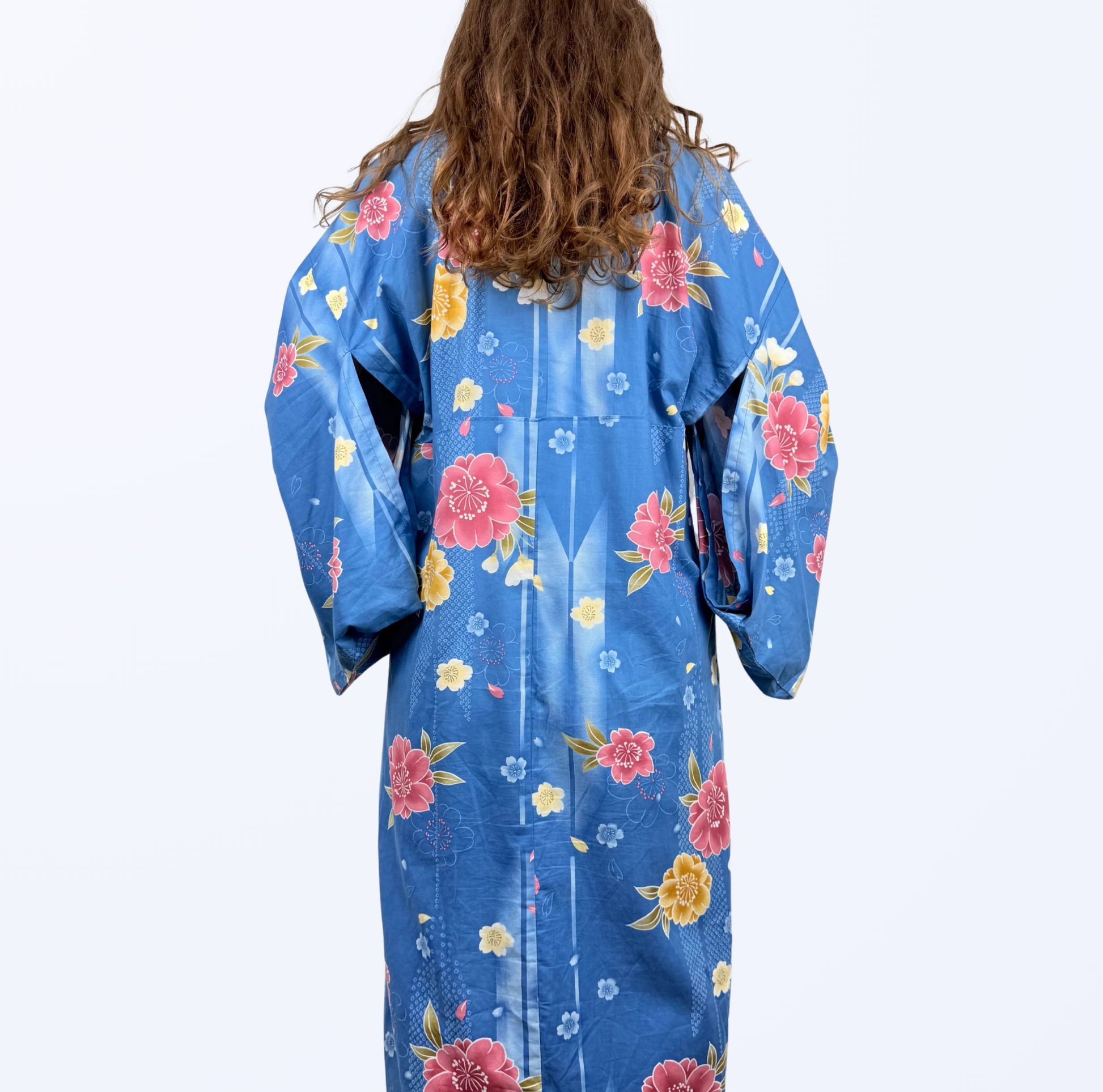 Kimono blau geblümt Teos Vintage Onlineshop