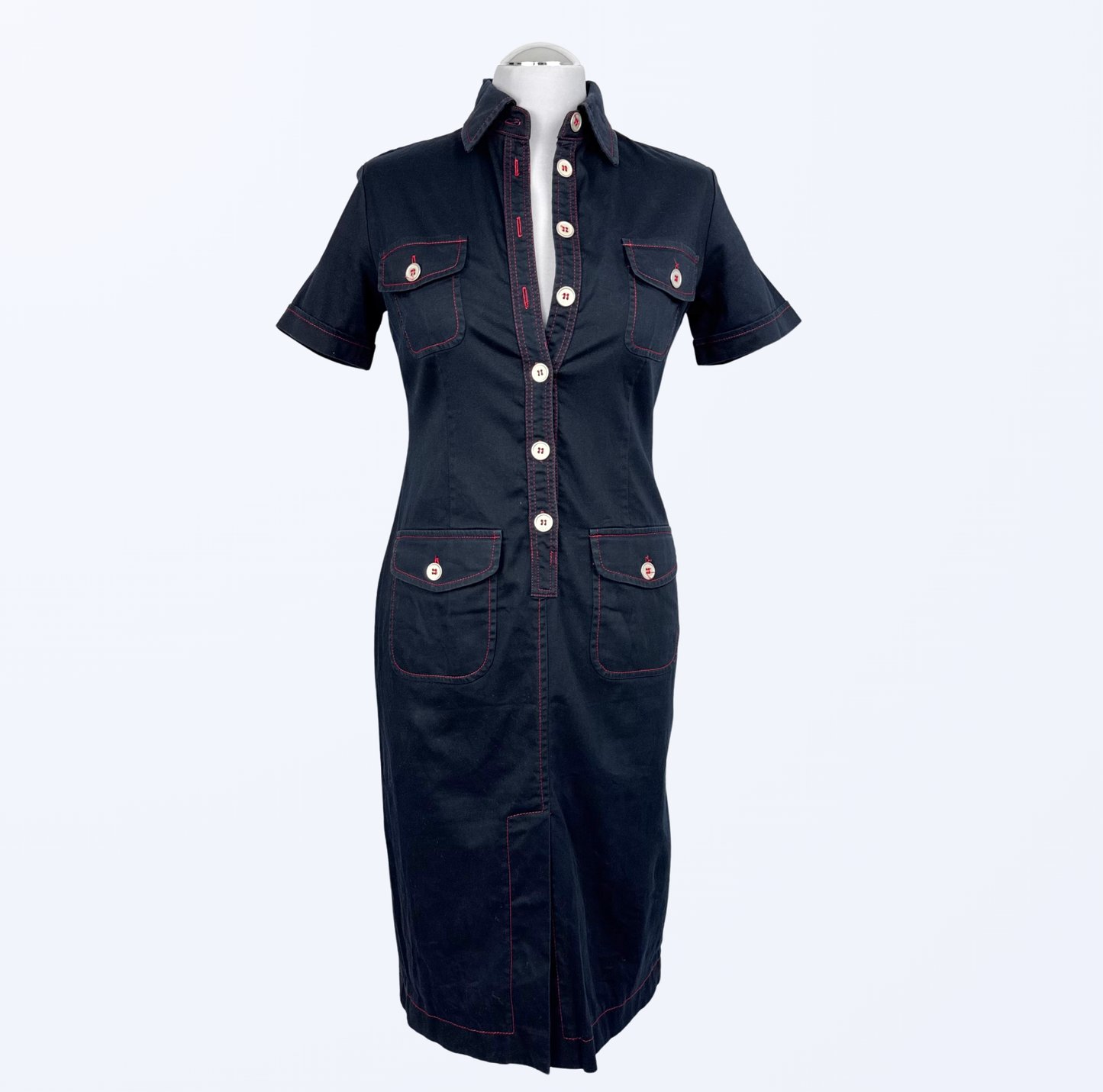 Kleid Dunkelblau rote Nähte Utility