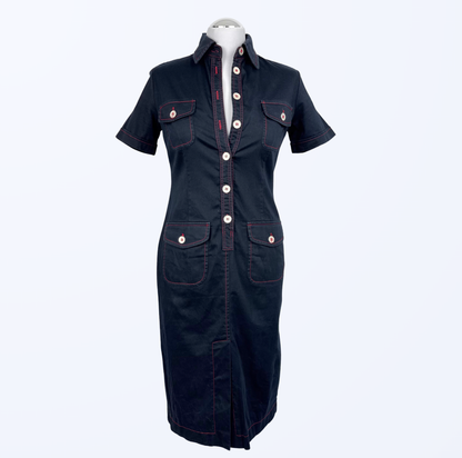 Kleid Dunkelblau rote Nähte Utility