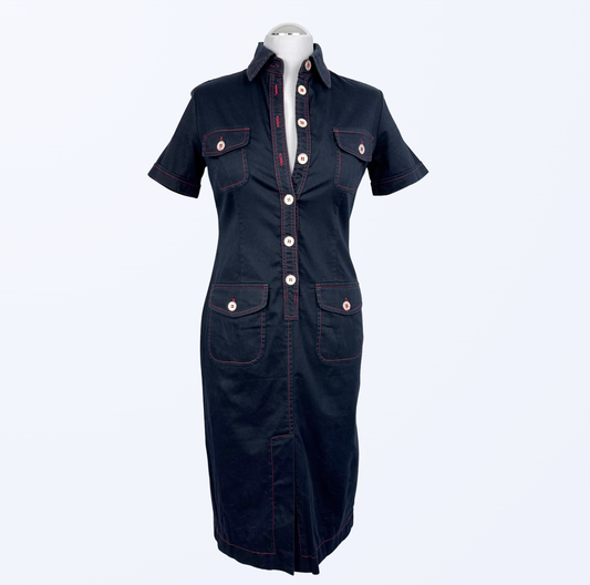 Kleid Dunkelblau rote Nähte Utility