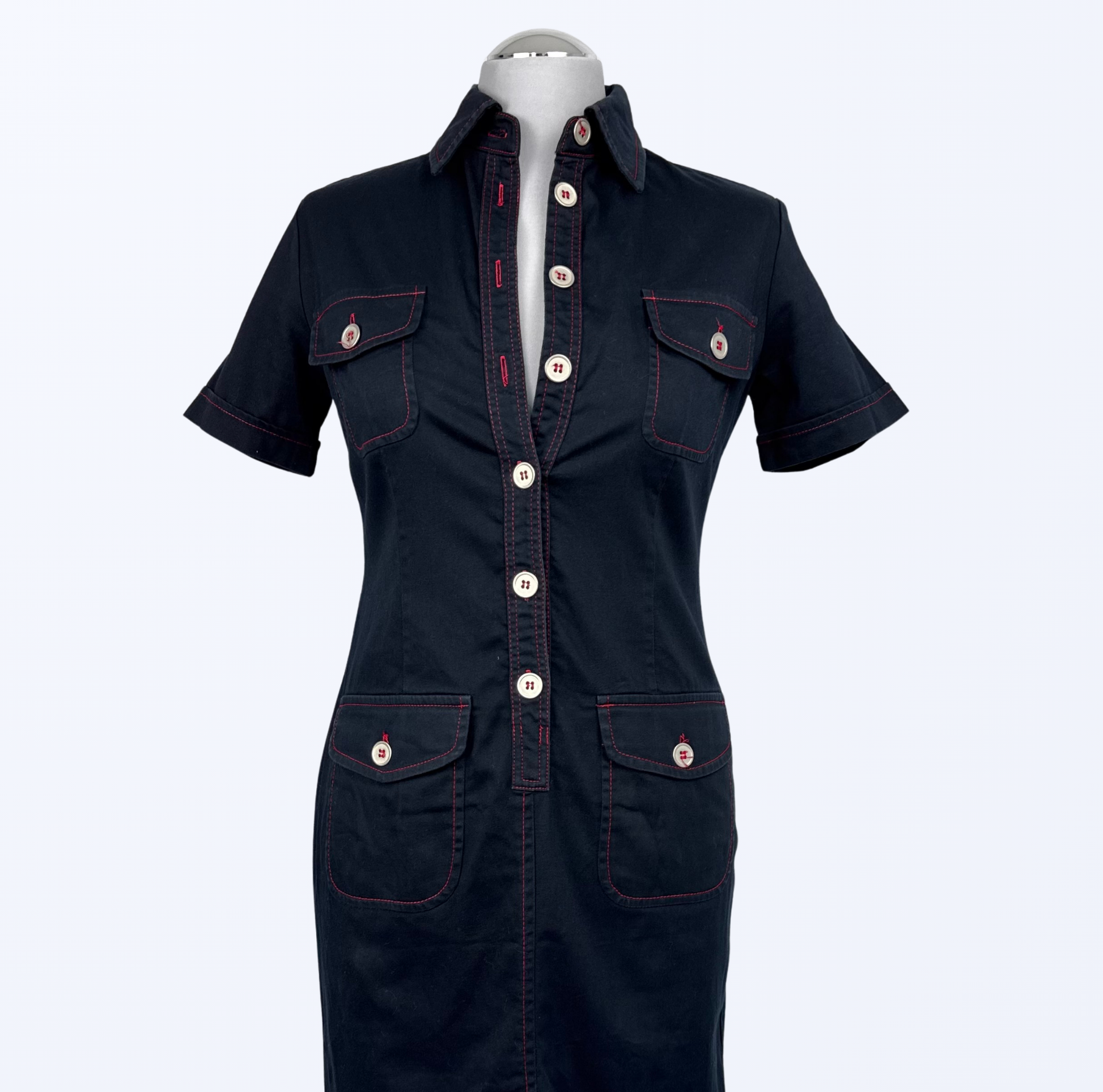 Kleid Dunkelblau rote Nähte Utility