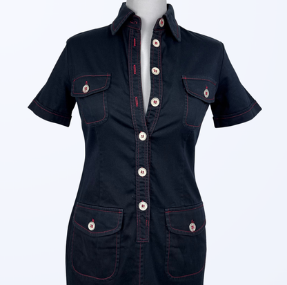 Kleid Dunkelblau rote Nähte Utility