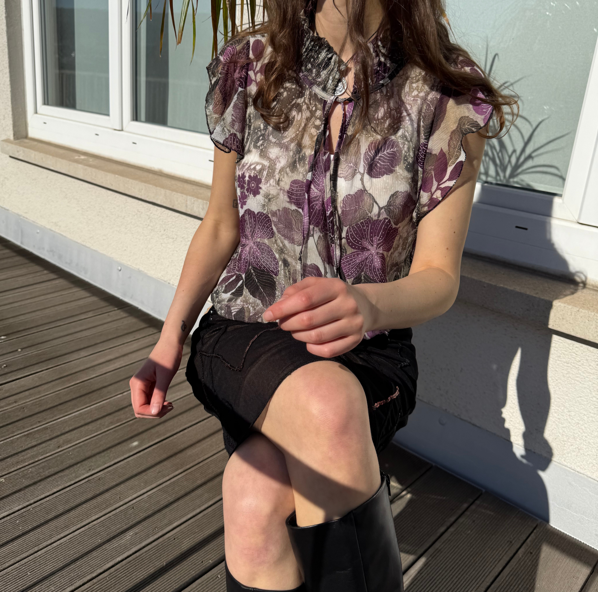 Wickeloptik Oberteil Seide Blumenmuster zum binden Teos Vintage Onlineshop