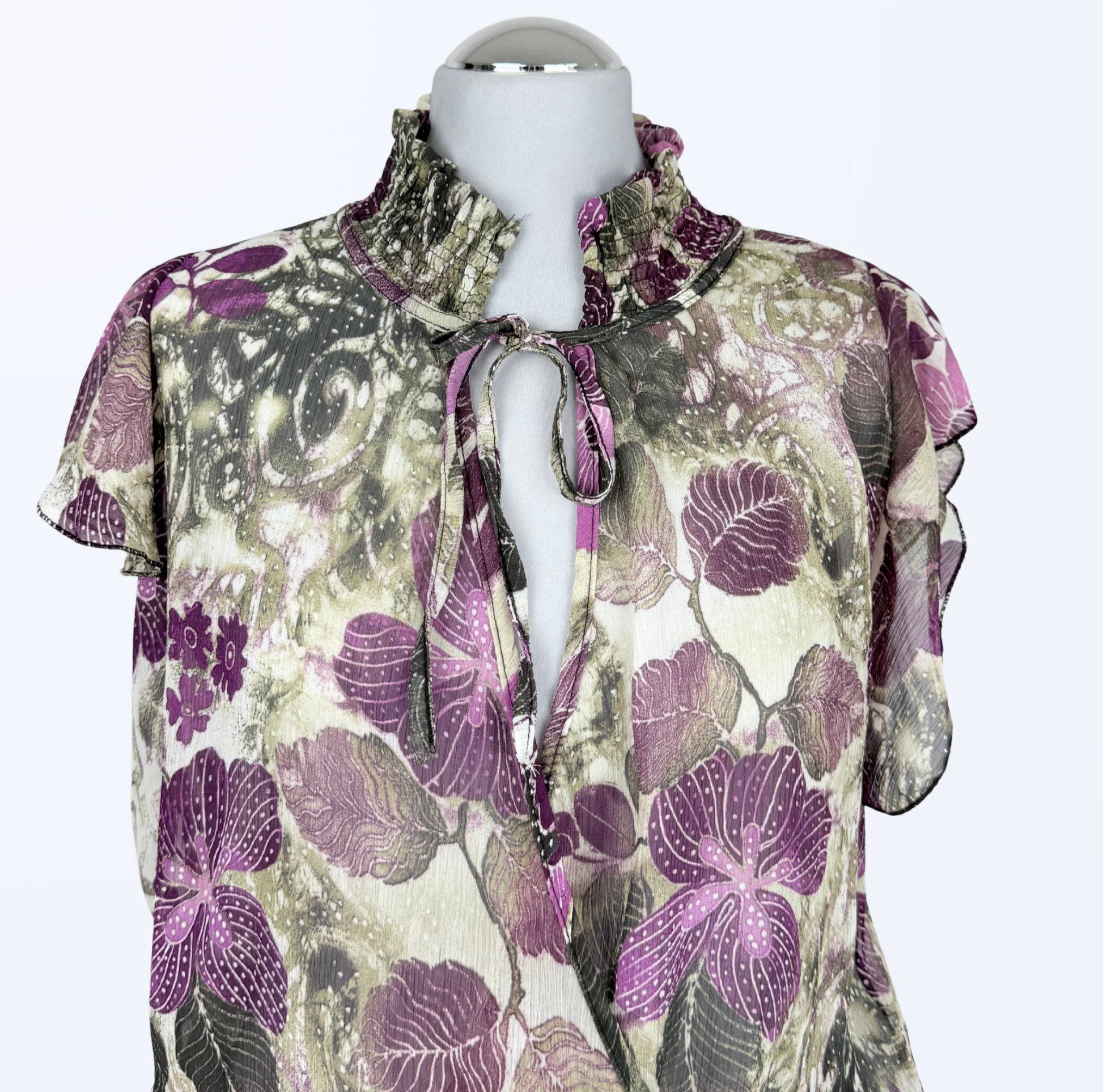 Wickeloptik Oberteil Seide Blumenmuster zum binden Teos Vintage Onlineshop
